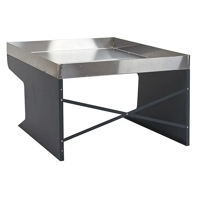 Proregal Mähroboter-Garage XL Mähroboter-Garage mit Pflanzkasten - L x B x H: 100 x 70 x 47 cm, Edelstahl-Anthrazit - Produktabbildung eines Verkaufstisches aus Metall mit einem stabilen Untergestell. Ideal für Geschäfte und Märkte.
