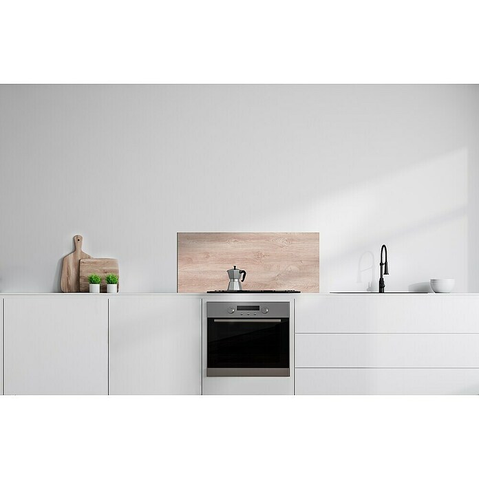 Bariperfil Protector de pared de cocina Backsplash (Endgrain Oak, 60 x 98 cm, Aluminio) | BAUHAUS
