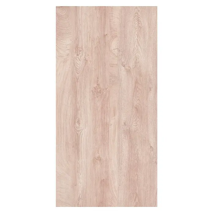 Bariperfil Protector de pared de cocina Backsplash - Endgrain Oak, 60 x 98 cm, Aluminio - Vista detallada de un panel de madera con una veta fina y clara que realza la belleza natural de la madera.