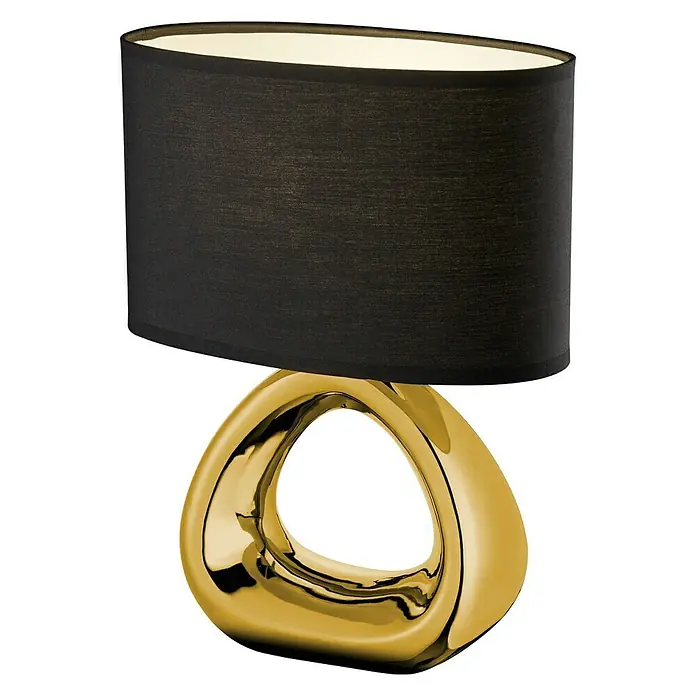 Reality Leuchten Tischleuchte Gizeh - 60 W, Gold, Schwarz, E27 - Moderne Tischleuchte mit goldfarbenem Sockel und schwarzem Lampenschirm für stilvolle Beleuchtung im Raum.