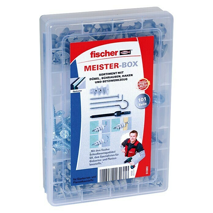 Fischer Meister-Box Gipskartondübel-Set GK101 -tlg., Mit Schrauben/Haken, Nylon Right Side View