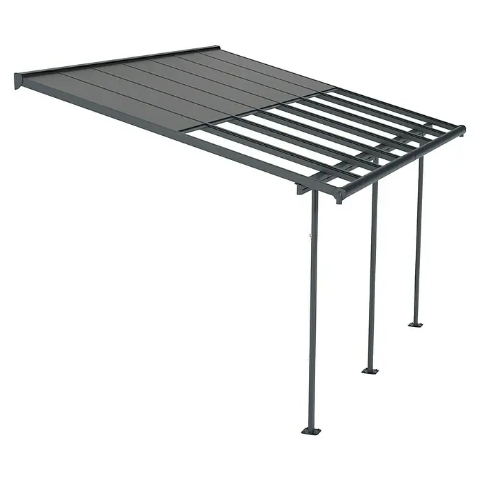 Palram – Canopia Terrassenüberdachung Sierra Cabrio - B x T: 430 x 300 cm, Anthrazitgrau, Polycarbonat, Grau - Moderne graue Terrassenüberdachung mit stabilen Stützpfosten und elegantem Design für den Außenbereich.