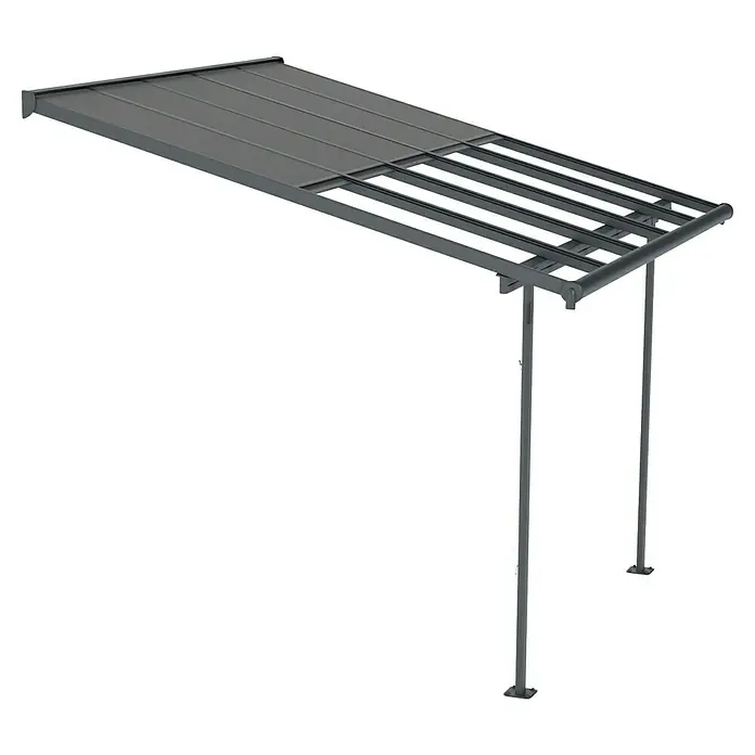 Palram – Canopia Terrassenüberdachung Sierra Cabrio - B x T: 300 x 300 cm, Anthrazitgrau, Polycarbonat, Grau - Abbildung einer modernen Terrassenüberdachung mit stabilen Pfosten und einem schützenden Dach. Ideal für den Außenbereich.
