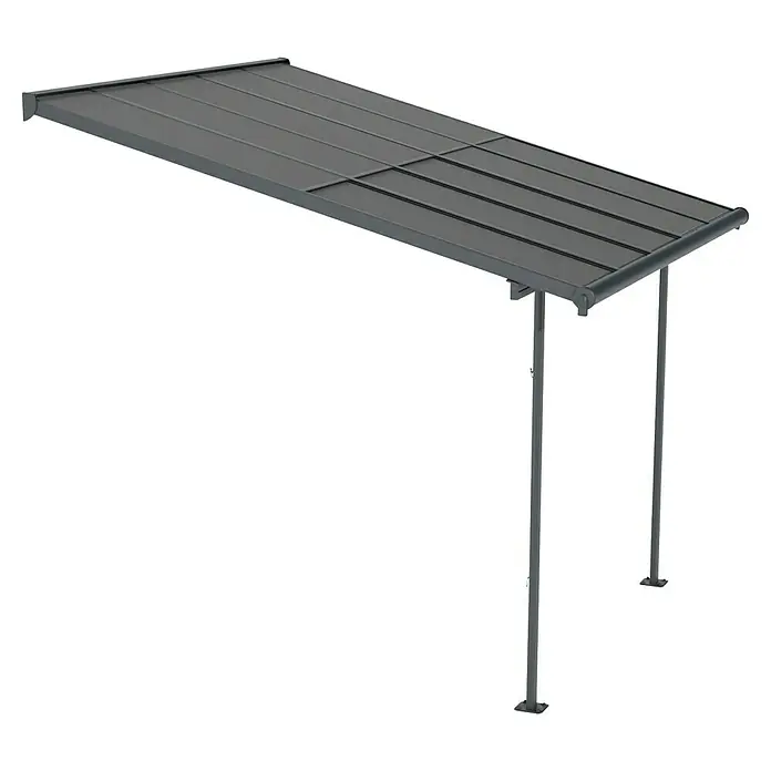 Palram – Canopia Terrassenüberdachung Sierra Cabrio - B x T: 300 x 300 cm, Anthrazitgrau, Polycarbonat, Grau - Abbildung einer grauen Terrassenüberdachung mit klaren Linien und modernem Design, die Schutz und Stil bietet.