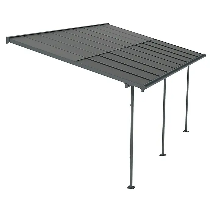 Palram – Canopia Terrassenüberdachung Sierra Cabrio - B x T: 560 x 300 cm, Anthrazitgrau, Polycarbonat, Grau - Bild einer modernen Terrassenüberdachung mit geradlinigem Design und stabilen Stützpfeilern. Ideal für den Außenbereich.