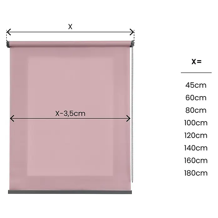 Estor enrollable Calm - An x Al: 160 x 250 cm, Malva, Unicolor - Diagrama de un estor enrollable con indicaciones de ancho, para ayudar a los compradores a elegir el tamaño adecuado para sus ventanas.