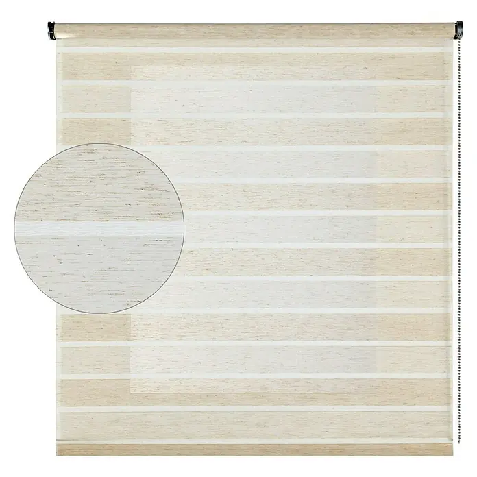 Estor enrollable Rustic Cintas - An x Al: 100 x 180 cm, Beige/Blanco, Formas y patrones - Primer plano de un estor enrollable doble beige y blanco, perfecto para una decoración de ventana elegante.