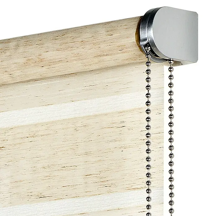 Estor enrollable Rustic Cintas - An x Al: 100 x 180 cm, Beige/Blanco, Formas y patrones - Primer plano de persianas de madera con mecanismo de cadena, ideales para añadir estilo a la decoración de tu ventana.