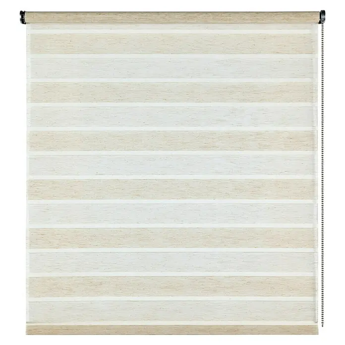 Estor enrollable Rustic Cintas - An x Al: 100 x 180 cm, Beige/Blanco, Formas y patrones - Persiana enrollable con franjas beige y blancas alternadas para decoración de ventanas.