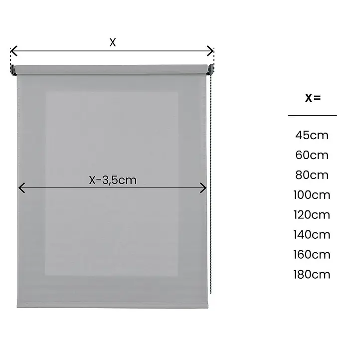 Estor enrollable Soft - An x Al: 100 x 250 cm, Gris - Ilustración de un estor enrollable con medidas. Ideal para encontrar el tamaño adecuado para tu ventana.