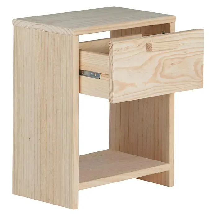 Astigarraga Vita Mesita de noche - L x An x Al: 25 x 40 x 50 cm, Natural, Número de cajones: 1 ud. - Mesita de noche de pino claro con un cajón abierto y un estante inferior. Diseño simple perfecto para cualquier dormitorio.