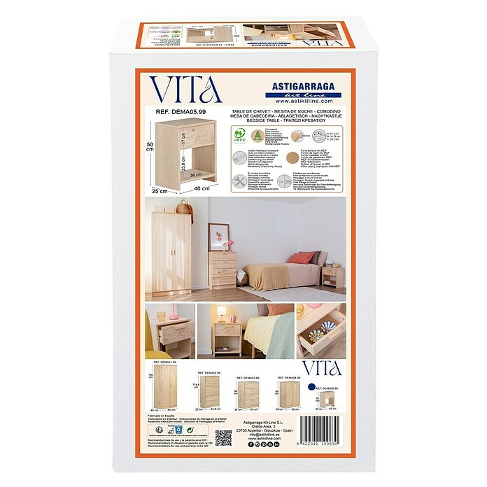 Astigarraga Vita Mesita de noche (L x An x Al: 25 x 40 x 50 cm, Natural, Número de cajones: 1 ud.) | BAUHAUS