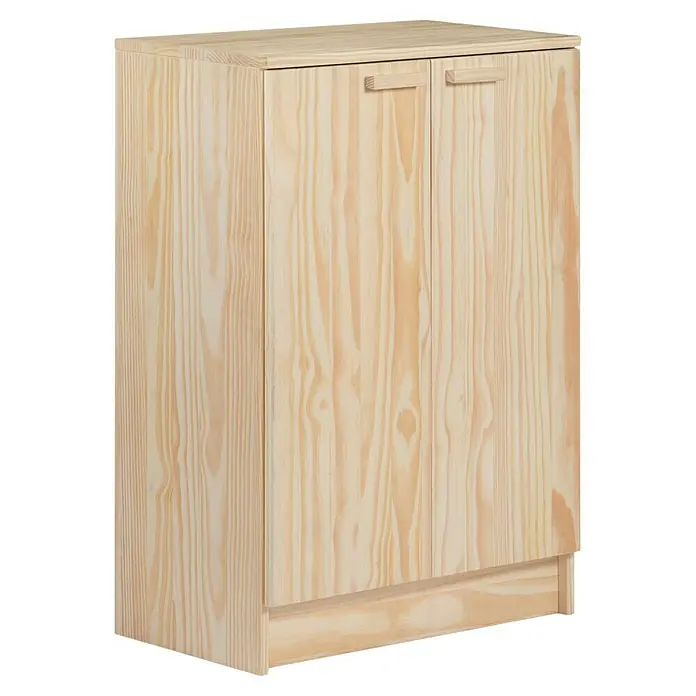 Astigarraga Vita Conjunto de muebles - 3 pzs., Natural - Un armario de madera de pino sin acabado con dos puertas y tiradores sencillos. La veta de la madera es visible con un color claro y natural.