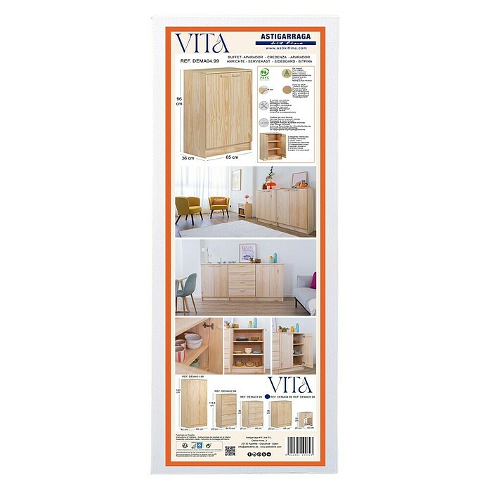 Astigarraga Vita Aparador (L x An x Al: 36 x 65 x 96 cm, Natural, Número de puertas: 2 ud.) | BAUHAUS