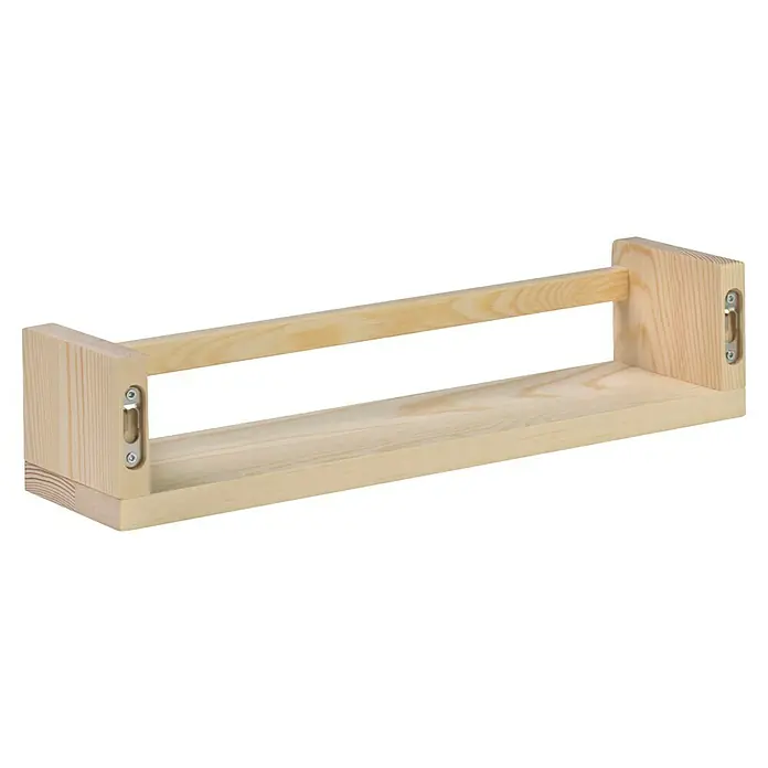 Astigarraga Especiero - L x An x Al: 15 x 40 x 15 cm, Madera, Natural - Soporte de estante de madera clara con colgadores de metal para montaje en pared, ideal para libros u objetos decorativos.
