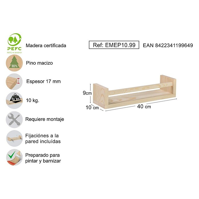 Astigarraga Especiero (L x An x Al: 15 x 40 x 15 cm, Madera, Natural) | BAUHAUS