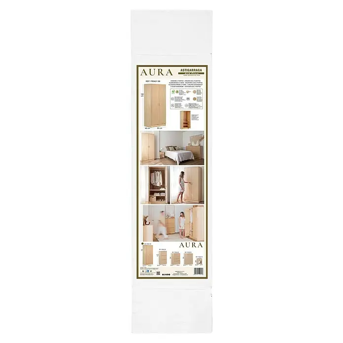 Astigarraga Aura Conjunto de muebles - 5 pzs., Madera maciza y rafia, Natural - Imagen del producto de un armario de madera Astigarraga con dos puertas, ideal para la organización del dormitorio.