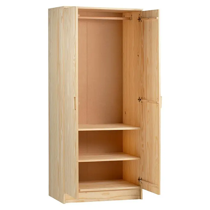 Astigarraga Vita Conjunto de muebles - Natural, 4 pzs. - Un armario abierto de pino sin acabar con estantes y una barra para colgar ropa. Ideal para cualquier dormitorio o vestidor.