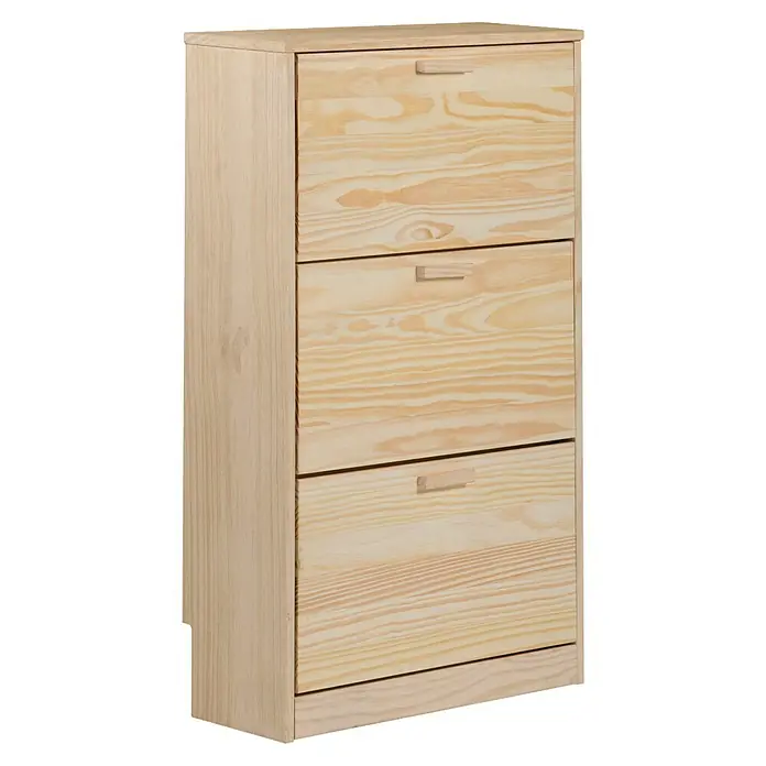 Astigarraga Vita Conjunto de muebles - Natural, 2 pzs. - Un zapatero de madera clara con tres cajones y tiradores minimalistas para un almacenamiento elegante.