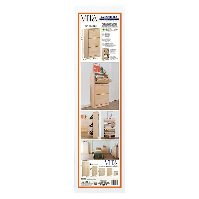 Astigarraga Vita Conjunto de muebles - Natural, 2 pzs. - Imágenes de un zapatero VITA de ASTIGARRAGA, perfecto para guardar tus zapatos. El diseño es moderno y funcional.