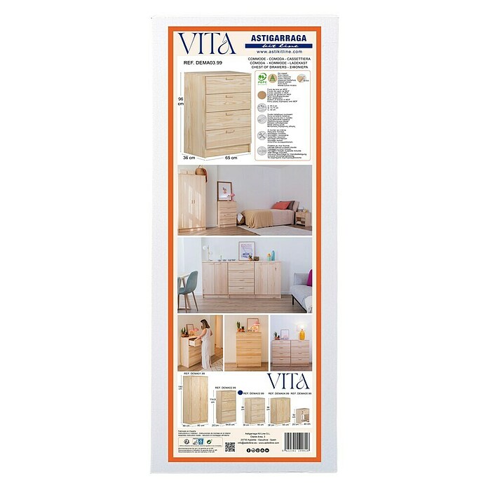 Astigarraga Vita Cómoda (L x An x Al: 36 x 65 x 96 cm, Natural, Número de cajones: 4 ud.) | BAUHAUS