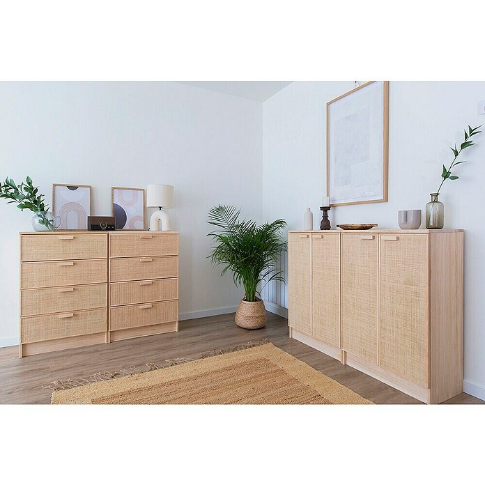 Astigarraga Aura Conjunto de muebles (4 pzs., Madera maciza y rafia, Natural) | BAUHAUS