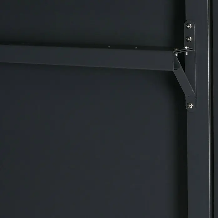 Proregal Garage 4er-Fahrradgarage - Metall, Anthrazit - Detailansicht einer grauen Metallstruktur mit einer Halterung, die mit Schrauben befestigt ist. Ideal für robuste Konstruktionen.