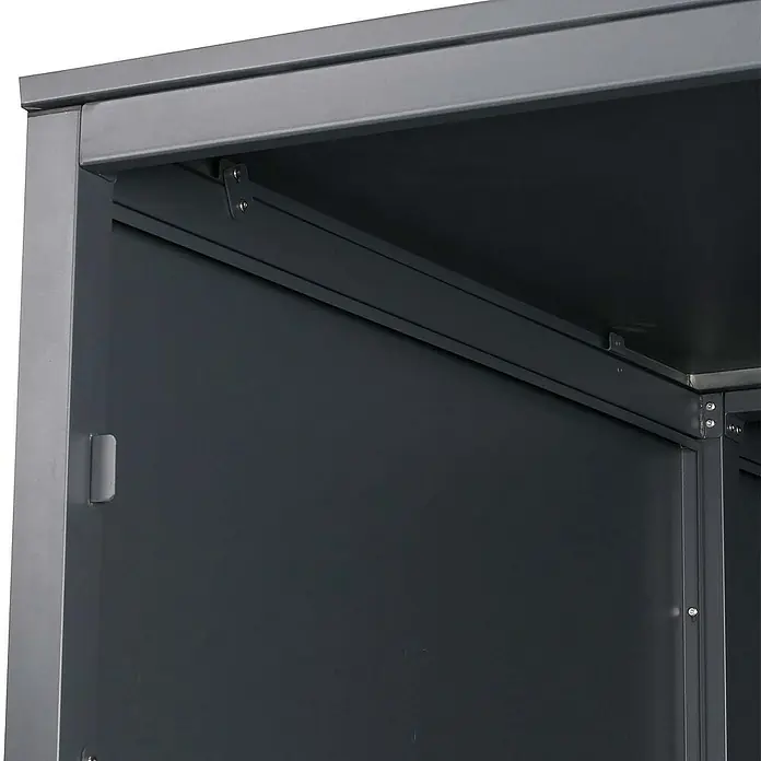 Proregal Garage 2er-Fahrradgarage - Metall, Anthrazit - Detailaufnahme eines grauen Metallschranks, der die Konstruktion und das Material des Schranks zeigt.