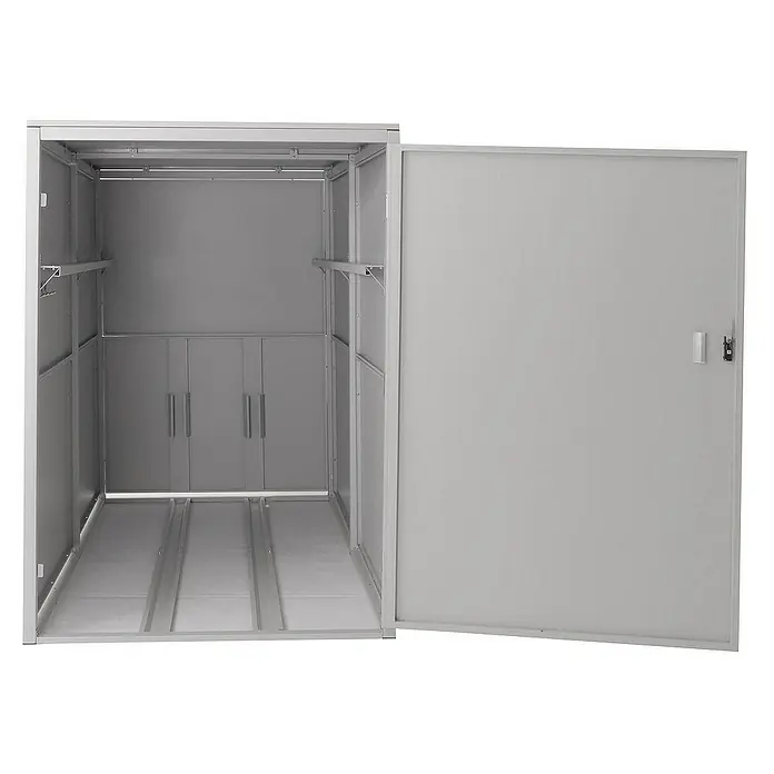 Proregal Garage 2er-Fahrradgarage - Metall, Hellgrau - Offener Metall-Gartenschrank mit Tür. Er ist grau, robust und bietet viel Stauraum für Gartengeräte und mehr.