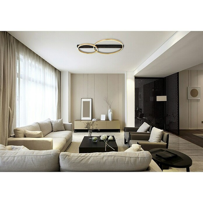 Globo LED-Deckenleuchte Luffy (54 W, L x B x H: 930 x 585 x 102 mm, Schwarz/Gold, Matt, Warmweiß) | BAUHAUS