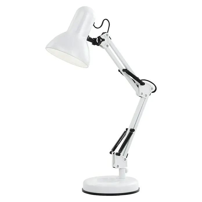 Globo Tischleuchte Famous - 40 W, Weiß, Weiß, E27 - Schwenkbare, weisse Schreibtischlampe mit verstellbarem Arm und Federung für optimale Beleuchtung und Flexibilität im Arbeitsbereich.