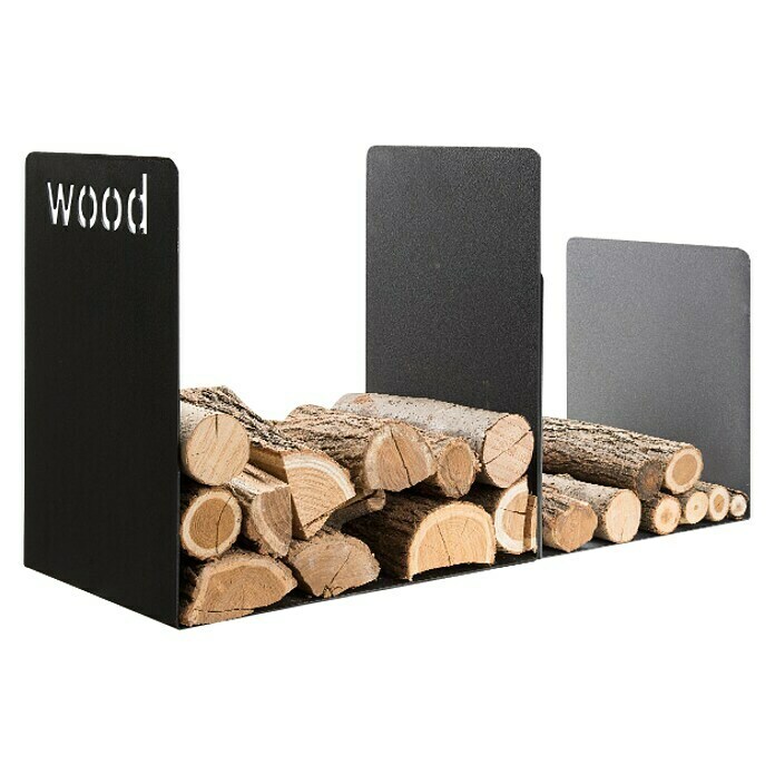 Holzkorb Wood duo (85,5 x 35 x 49,5 cm, Stahlblech, Schwarz)