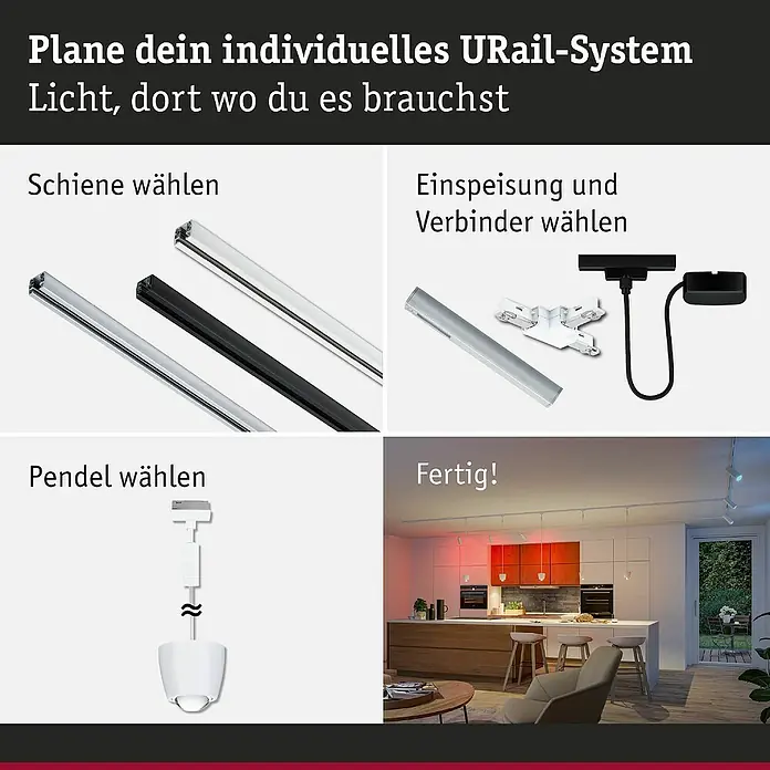 Paulmann URail LED-Pendelleuchte Tyros - 5,5 W, Ø x H: 10 x 10,3 cm, RGBW, Signalweiß - URail-System: Schienen, Einspeisung, Verbinder und Pendel wählen. Fertig montiertes Lichtsystem für individuelle Beleuchtung im Raum.
