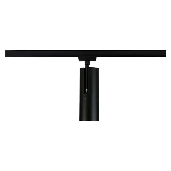 Paulmann URail LED-Spot Theron - 13 W, Schwarz, Warmweiß, 6,2 x 20 cm, 3.000 K - Schwarze Schienenleuchte an einer schwarzen Schiene befestigt, die eine moderne und elegante Beleuchtungslösung bietet.