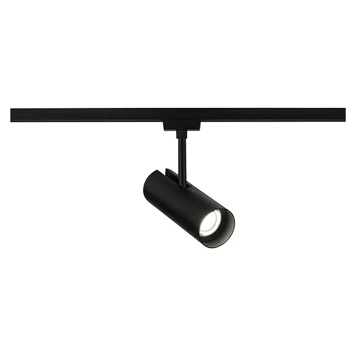 Paulmann URail LED-Spot Theron - 13 W, Schwarz, Neutralweiß, 6,2 x 20 cm, 4.000 K - Schwarzer Strahler an einer schwarzen Schiene, der Licht nach unten wirft. Elegantes, modernes Design für gezielte Beleuchtung.