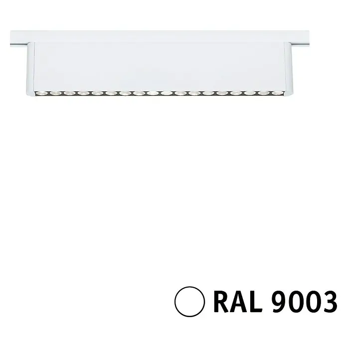 Paulmann URail LED-Lichtleiste Zelos - L x B x H: 2,3 x 37,2 x 7,4 cm, Lichtfarbe: Neutralweiß, Signalweiß - Aufnahme des eleganten weißen LED-Deckeneinbaustrahlers, der für seine präzise Beleuchtung und minimalistische Ästhetik bekannt ist.