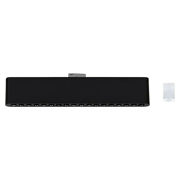 Paulmann URail LED-Lichtleiste Zelos - L x B x H: 2,3 x 37,2 x 7,4 cm, Lichtfarbe: Warmweiß, Schwarz matt - Frontansicht eines schwarzen Mac Studio mit mehreren Anschlüssen, ideal für professionelle Arbeitsumgebungen.