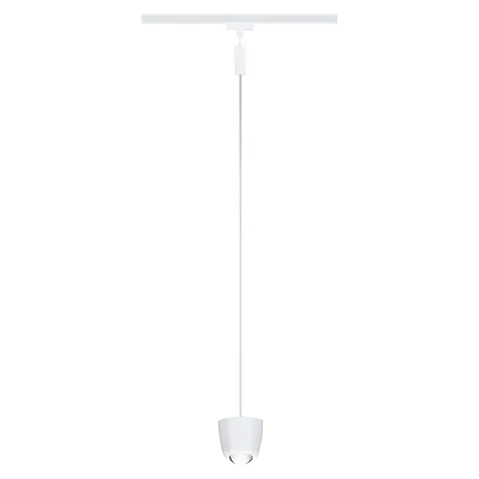 Paulmann URail LED-Pendelleuchte Tyros - 5,5 W, Ø x H: 10 x 10,3 cm, RGBW, Signalweiß - Aufnahme einer eleganten weißen Track-Beleuchtung, die modernes Design und minimalistische Ästhetik vereint.