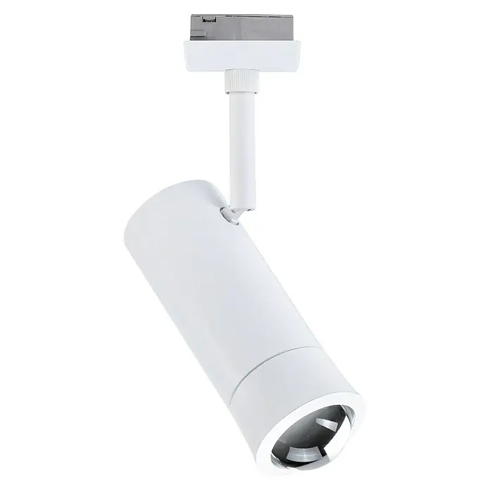 Paulmann URail LED-Spot Tarie - 5,5 W, 6 x 16,05 cm, Signalweiß - Nahaufnahme einer weißen Strahlerlampe, die an einer Deckenhalterung befestigt ist und ein modernes und minimalistisches Design aufweist.