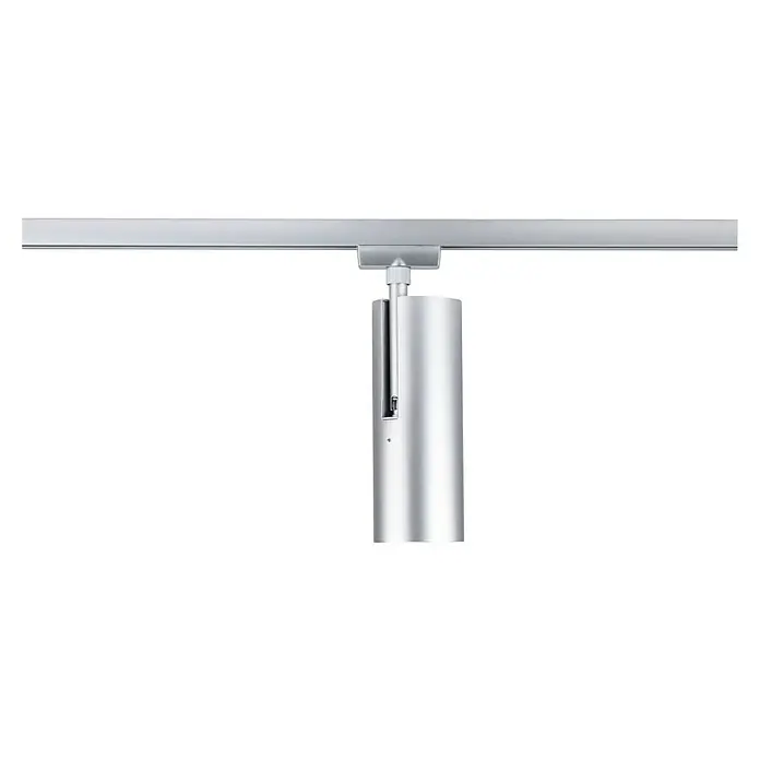 Paulmann URail LED-Spot Theron - 13 W, Chrom matt, Warmweiß, 6,2 x 20 cm, 3.000 K - Nahaufnahme eines silbernen Türschließers mit einem sanften, industriellen Design, das Funktionalität mit Ästhetik verbindet.