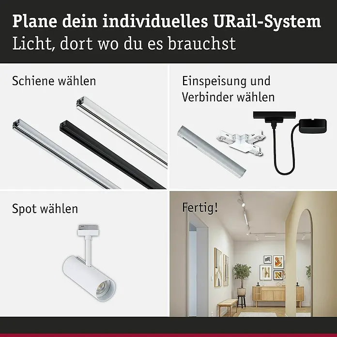 Paulmann URail LED-Spot Theron - 13 W, Signalweiß, Neutralweiß, 6,2 x 20 cm, 4.000 K - URail-System-Planung: Schienen, Einspeisung, Verbinder und Spots auswählen, um das perfekte Beleuchtungssystem zu gestalten.