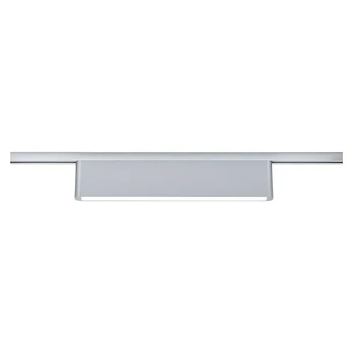 Paulmann URail LED-Lichtleiste Ceris - L x B x H: 2,3 x 37,2 x 7,4 cm, Lichtfarbe: Neutralweiß, Chrom matt, 4.000 K - Graue Rollmarkise mit silberner Aluminiumhalterung, die vor hellem Hintergrund gut zur Geltung kommt.\n