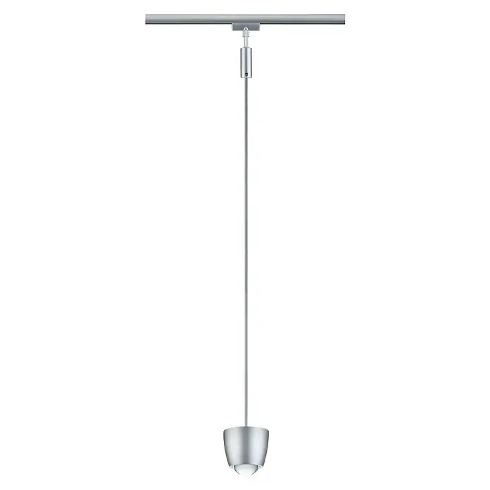 Paulmann URail LED-Pendelleuchte Tyros - 5,5 W, Ø x H: 10 x 10,3 cm, RGBW, Chrom matt - Die elegante silberne Hängeleuchte ist an einer Schiene befestigt und strahlt modernes Design mit minimalistsicher Ästhetik und klarer Formgebung aus.