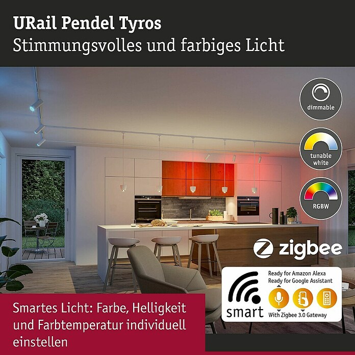 Paulmann URail LED-Pendelleuchte Tyros (5,5 W, Ø x H: 10 x 10,3 cm, RGBW, Signalweiß) | BAUHAUS
