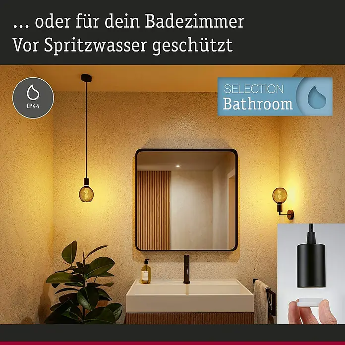 Paulmann Pendelleuchte Ravi - 60 W, Ø x L: 8 x 150 cm, Schwarz, E27 - Eine Badezimmerleuchte mit IP44 Schutz, perfekt für feuchte Umgebungen. Elegantes Design für moderne Badezimmer, sicher und stilvoll.