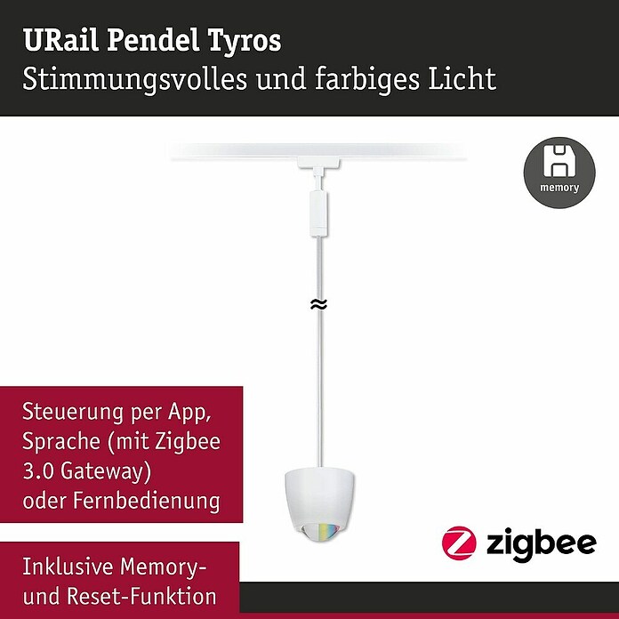 Paulmann URail LED-Pendelleuchte Tyros (5,5 W, Ø x H: 10 x 10,3 cm, RGBW, Signalweiß) | BAUHAUS