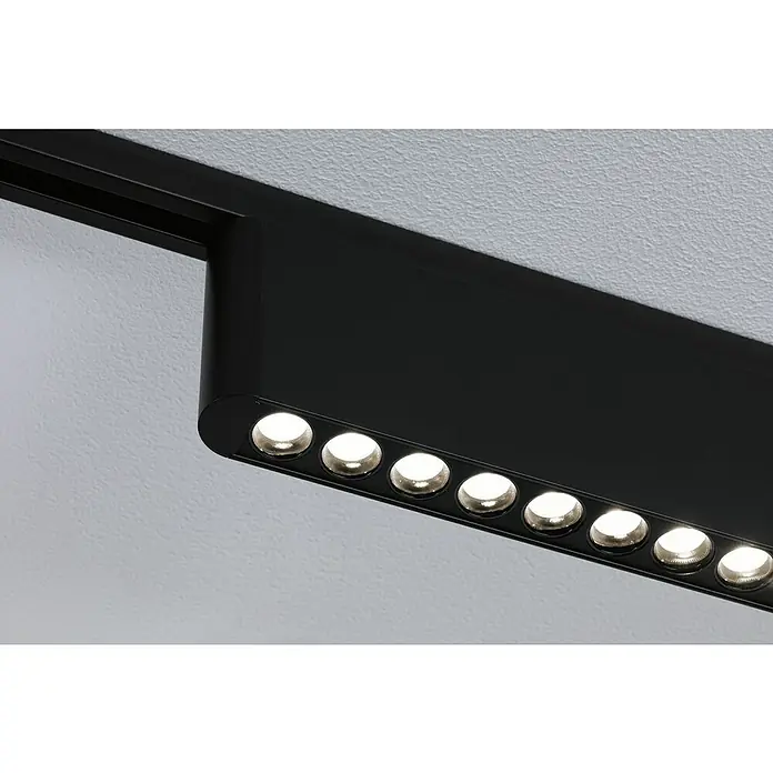 Paulmann URail LED-Lichtleiste Zelos - L x B x H: 2,3 x 37,2 x 7,4 cm, Lichtfarbe: Neutralweiß, Schwarz matt - Schwarze LED-Schienenleuchte an einer Decke, die Licht für eine moderne Beleuchtungslösung spendet. Das schlanke Design sorgt für einen stilvollen Akzent.