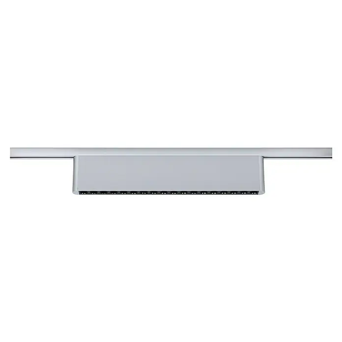 Paulmann URail LED-Lichtleiste Zelos - L x B x H: 2,3 x 37,2 x 7,4 cm, Lichtfarbe: Warmweiß, Chrom matt - Rechteckige Schienenleuchte in Weiß mit mehreren Steckdosen an der Unterseite, die eine elegante Beleuchtungslösung für moderne Räume bietet.