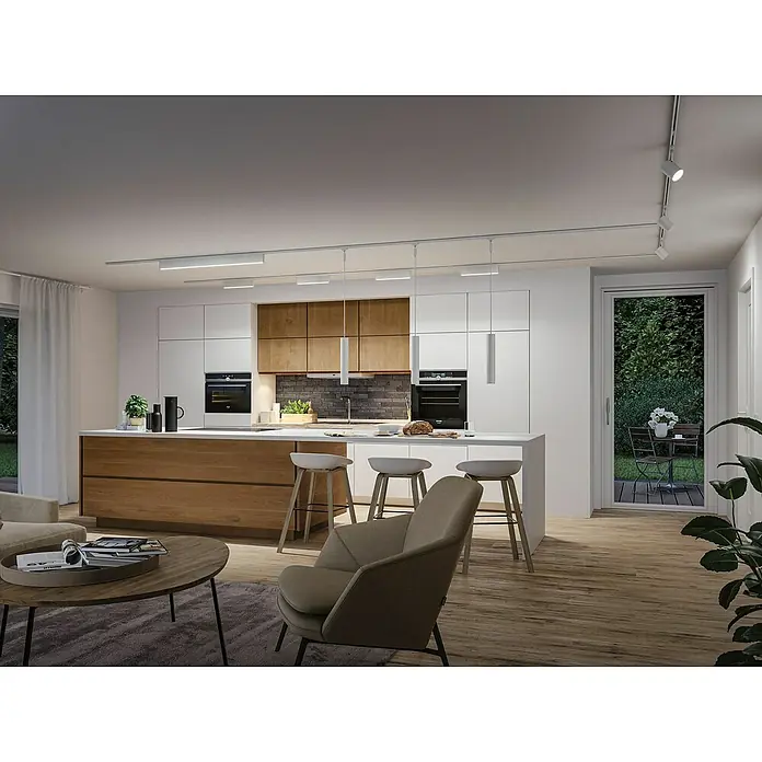 Paulmann URail Lámpara fluorescente LED Zelos - L x An x Al: 2,3 x 37,2 x 7,4 cm, Color de luz: Blanco neutro, Blanco - Diseño de cocina moderno y luminoso con iluminación elegante. Los focos de carril crean un ambiente agradable en la cocina y la sala de estar.