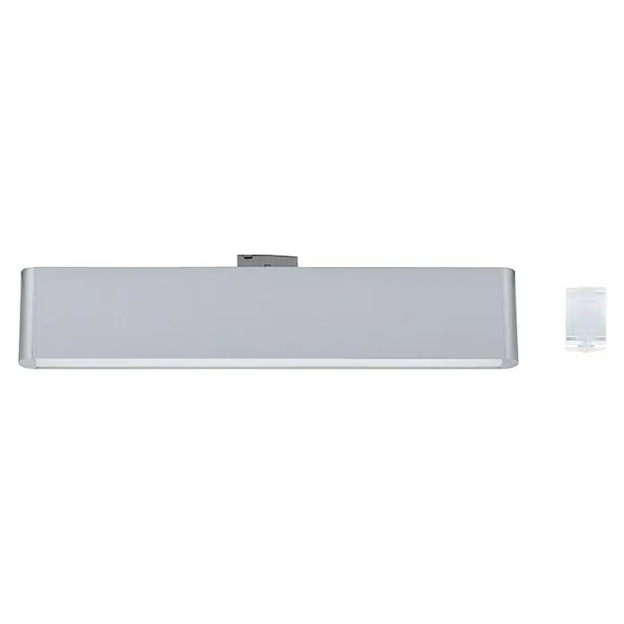 Paulmann URail LED-Lichtleiste Ceris - L x B x H: 2,3 x 37,2 x 7,4 cm, Lichtfarbe: Neutralweiß, Chrom matt, 4.000 K - Ein horizontal ausgerichtetes Whiteboard mit silbernem Rahmen und einer Halterung an der Oberseite zur Befestigung an einer Wand.